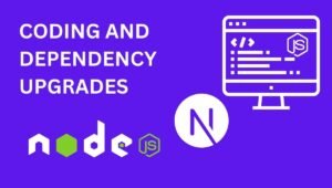 Minimalist design representing coding and dependency upgrades for Next.js and Node.js, featuring a simplified code window.